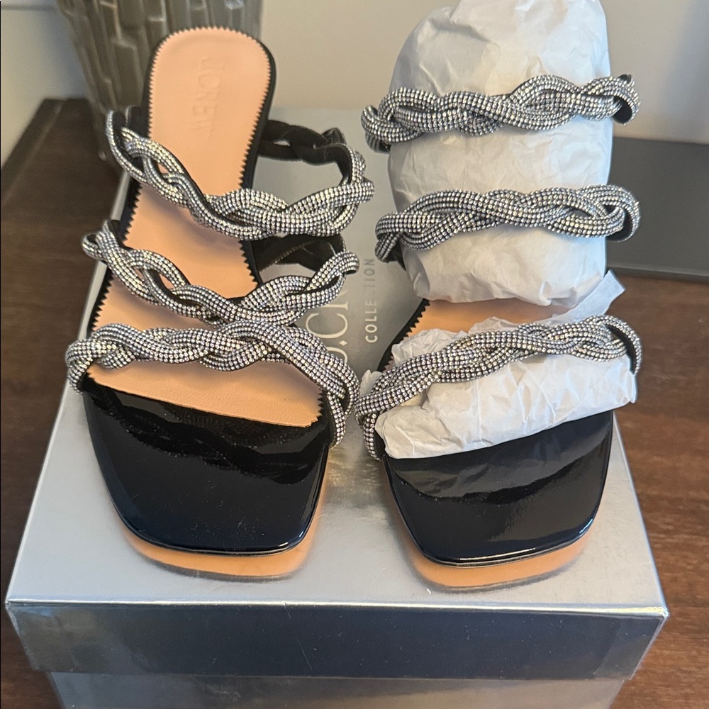 JCREW Collection Crystal Braid Kitten Heel Women's Sandals Size 9